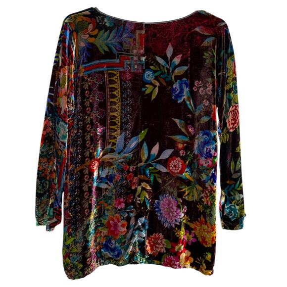 Johnny Was S Dark Floral Velvet Tunic Top Silk Blend Boho Lagenlook Winter - Picture 2 of 8
